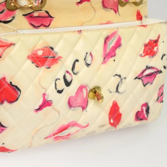 CHANEL Matelasse Chain Shoulder Bag Vinyl Coating White Gold CC Auth 1 - Picture 10 of 15